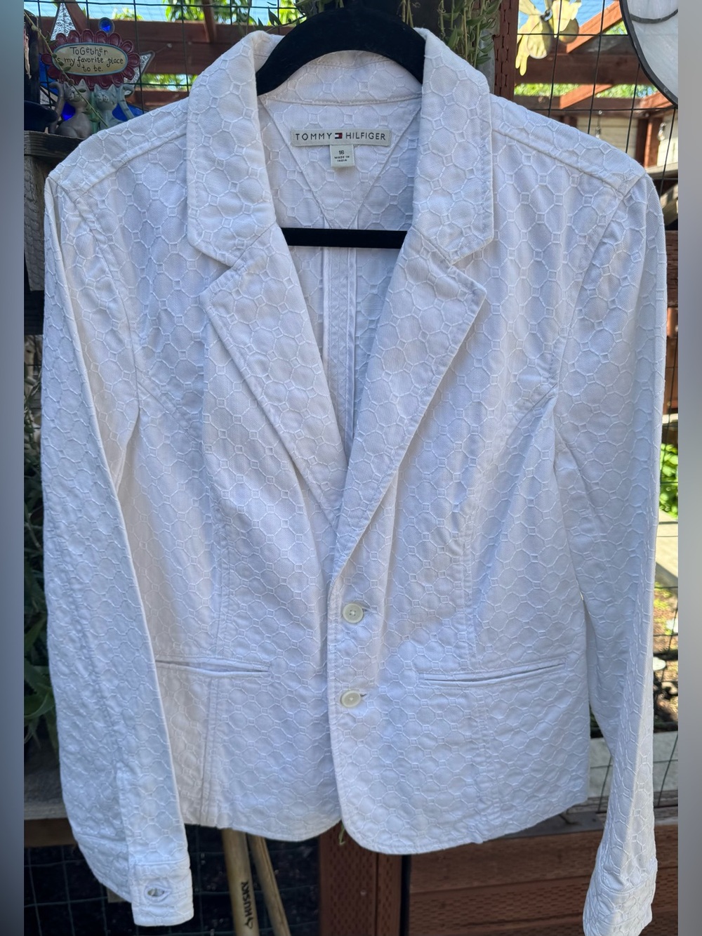 Tommy Hilfiger White Eyelet Notch Lapel Blazer